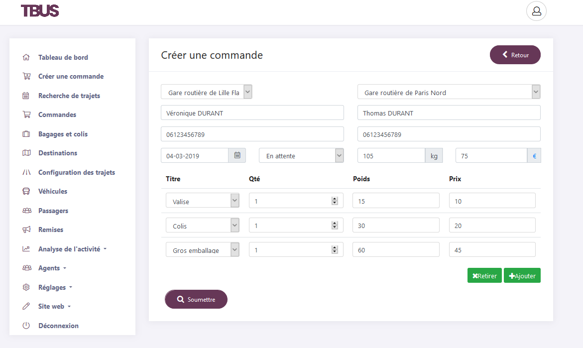 créer une commande expédition 1