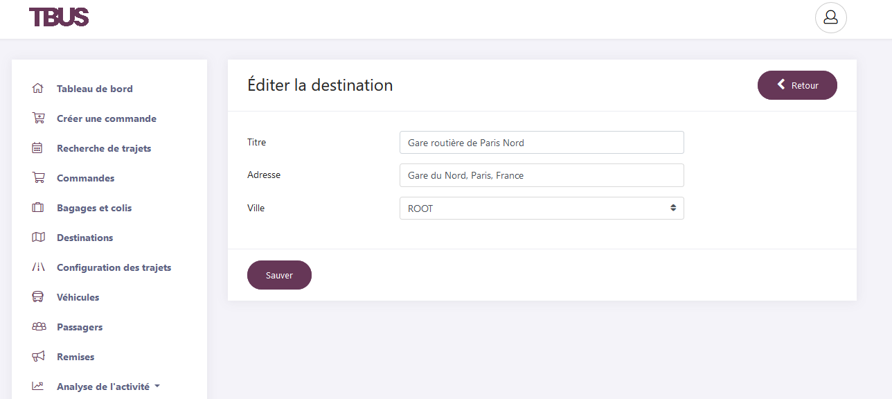 Configuration des destinations