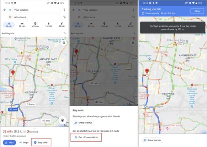 Les notifications "anti-off routes" de Google Maps