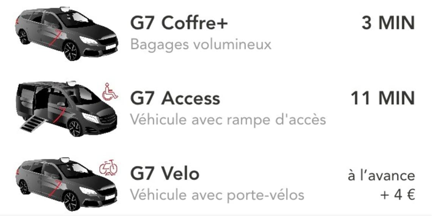 G7 permet la réservation d'un taxi équipé d'un porte-vélo