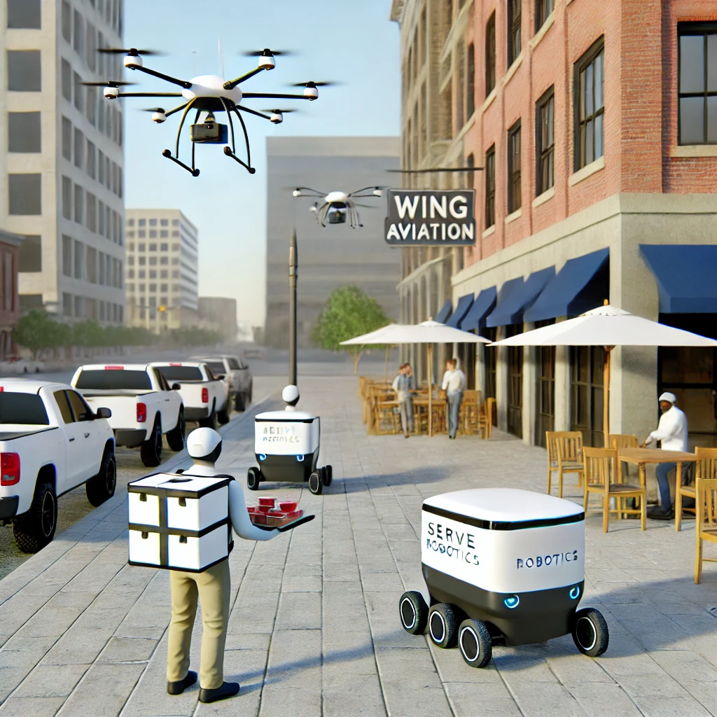 Serve Robotics et Wing : Livraison par robot et drone au Texas